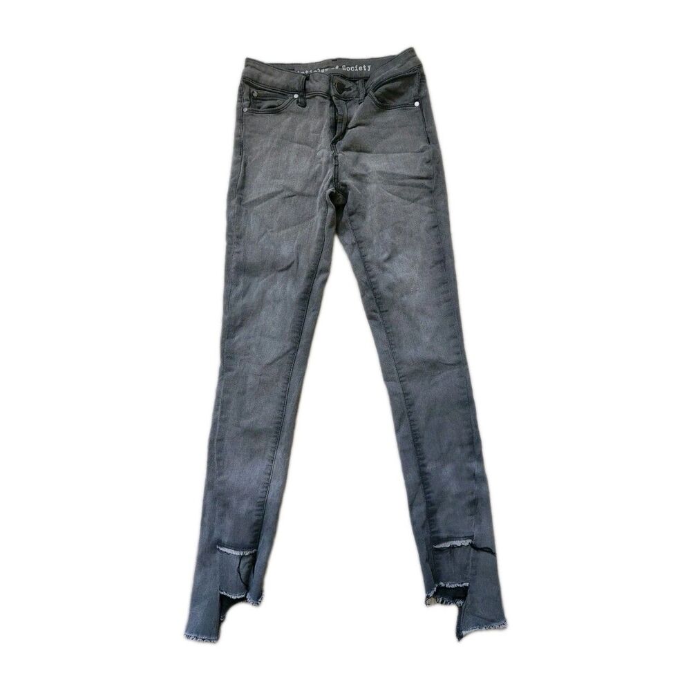 Articles of Society Low Rise Skinny Jeans Gray Denim Distressed Raw Hems Sz 24
